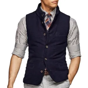 Men's Vintage Suede Stand Collar Single Breasted Vest 65851873Y