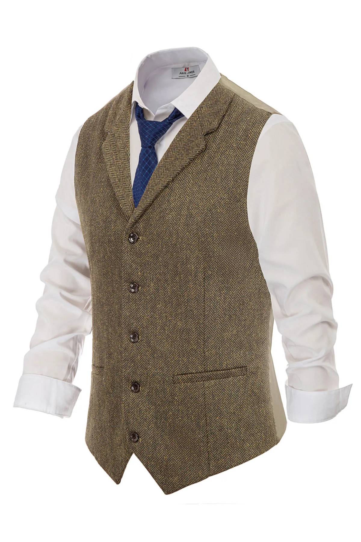 Mens Western Herringbone Suit Vest Tweed Wool Blend Slim Fit Waistcoats