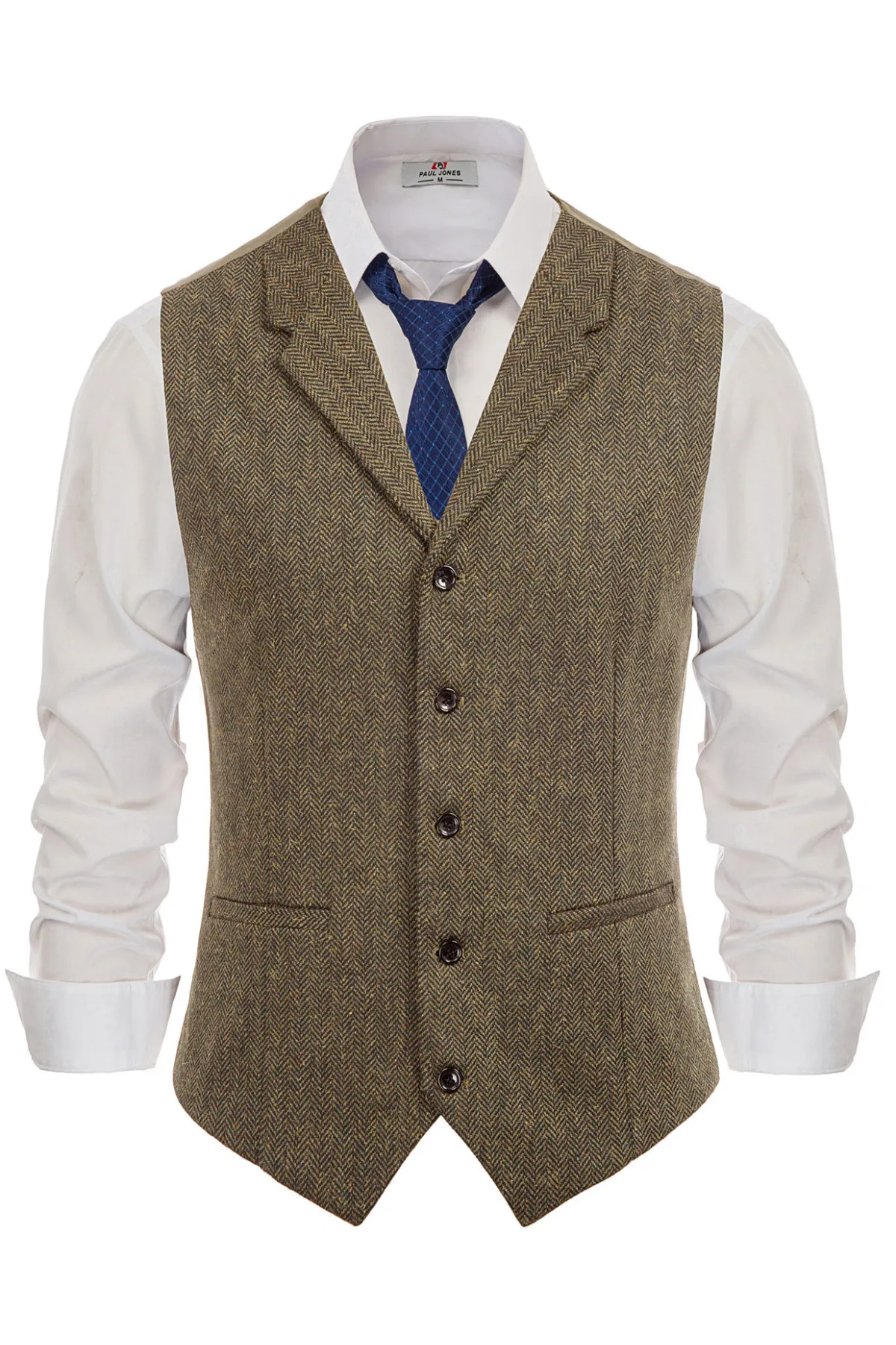 Mens Western Herringbone Suit Vest Tweed Wool Blend Slim Fit Waistcoats