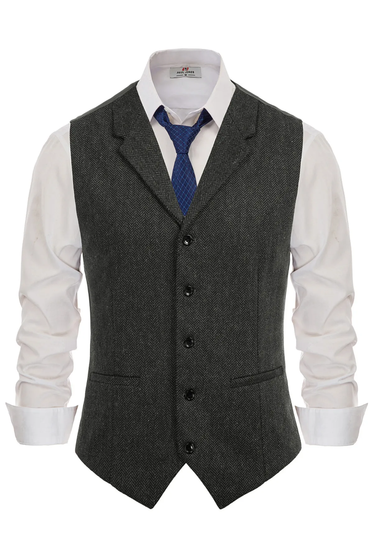 Mens Western Herringbone Suit Vest Tweed Wool Blend Slim Fit Waistcoats