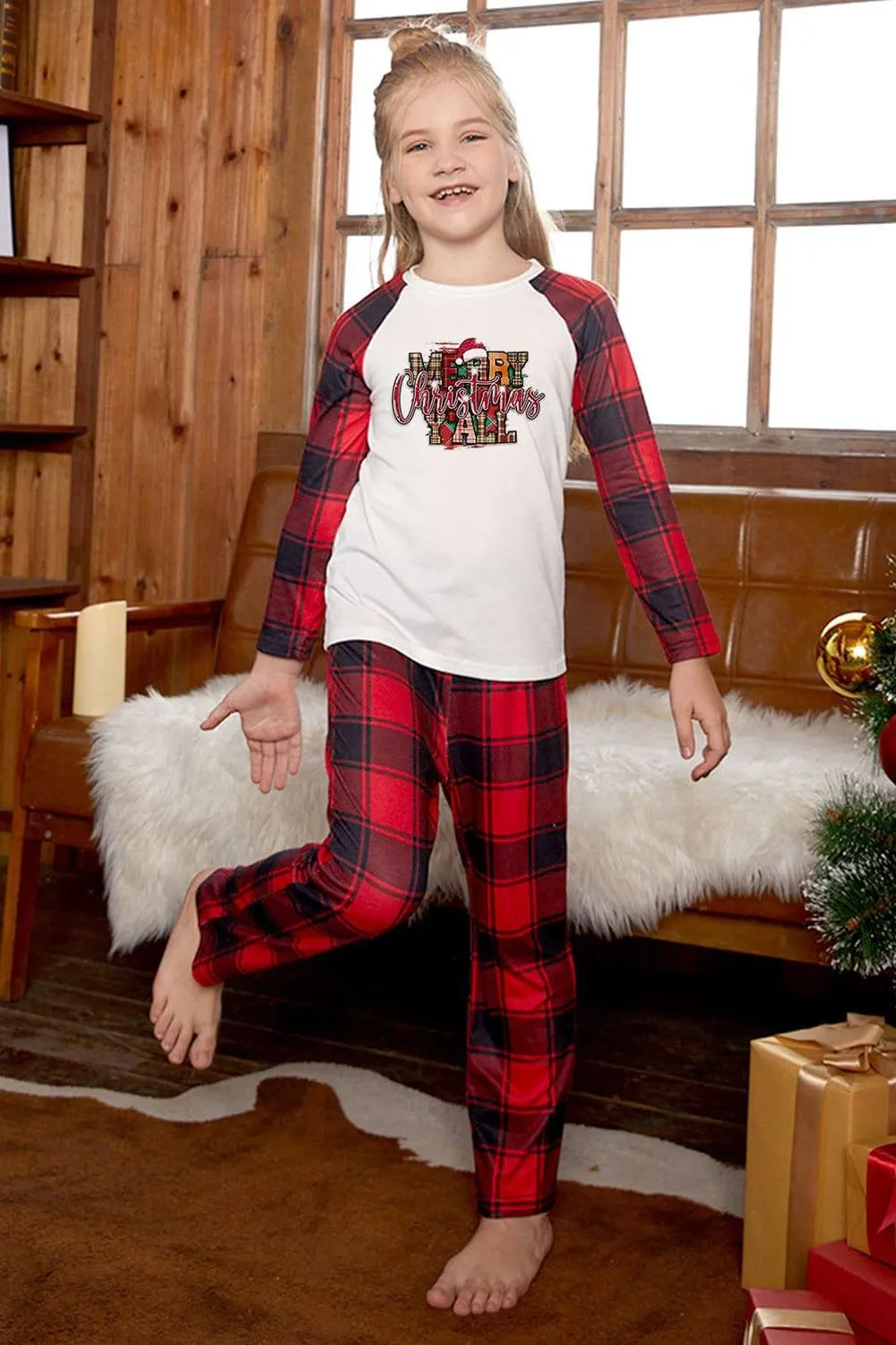 MERRY CHRISTMAS Y'ALL Graphic Top and Plaid Pants Set