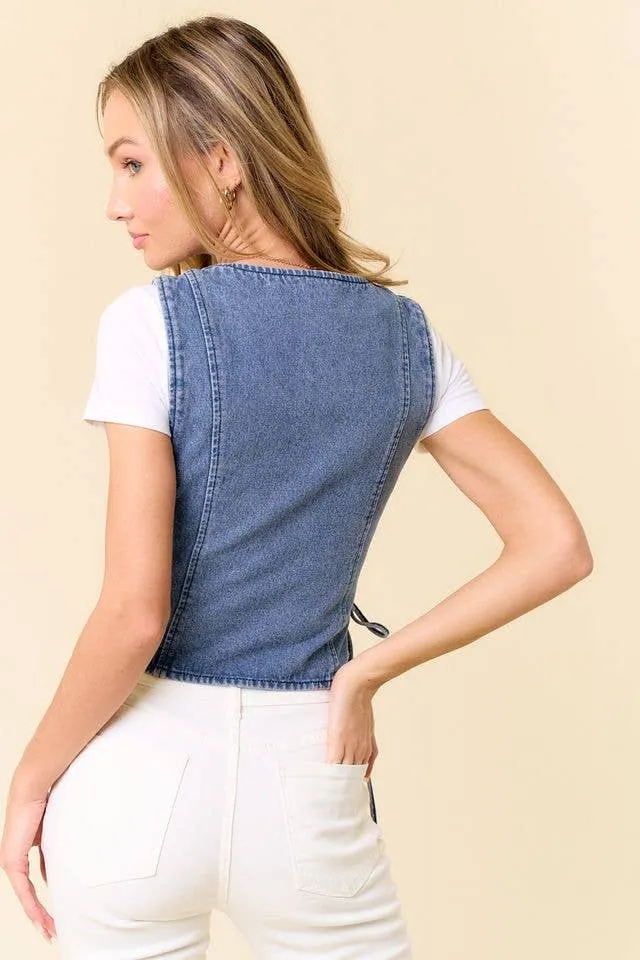 MIDTONE LACE UP DENIM VEST