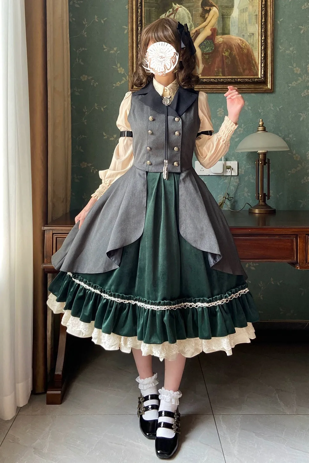 Miss Point~Rose Doll~Retro Lolita Vest Velvet Lolita Waistcoat