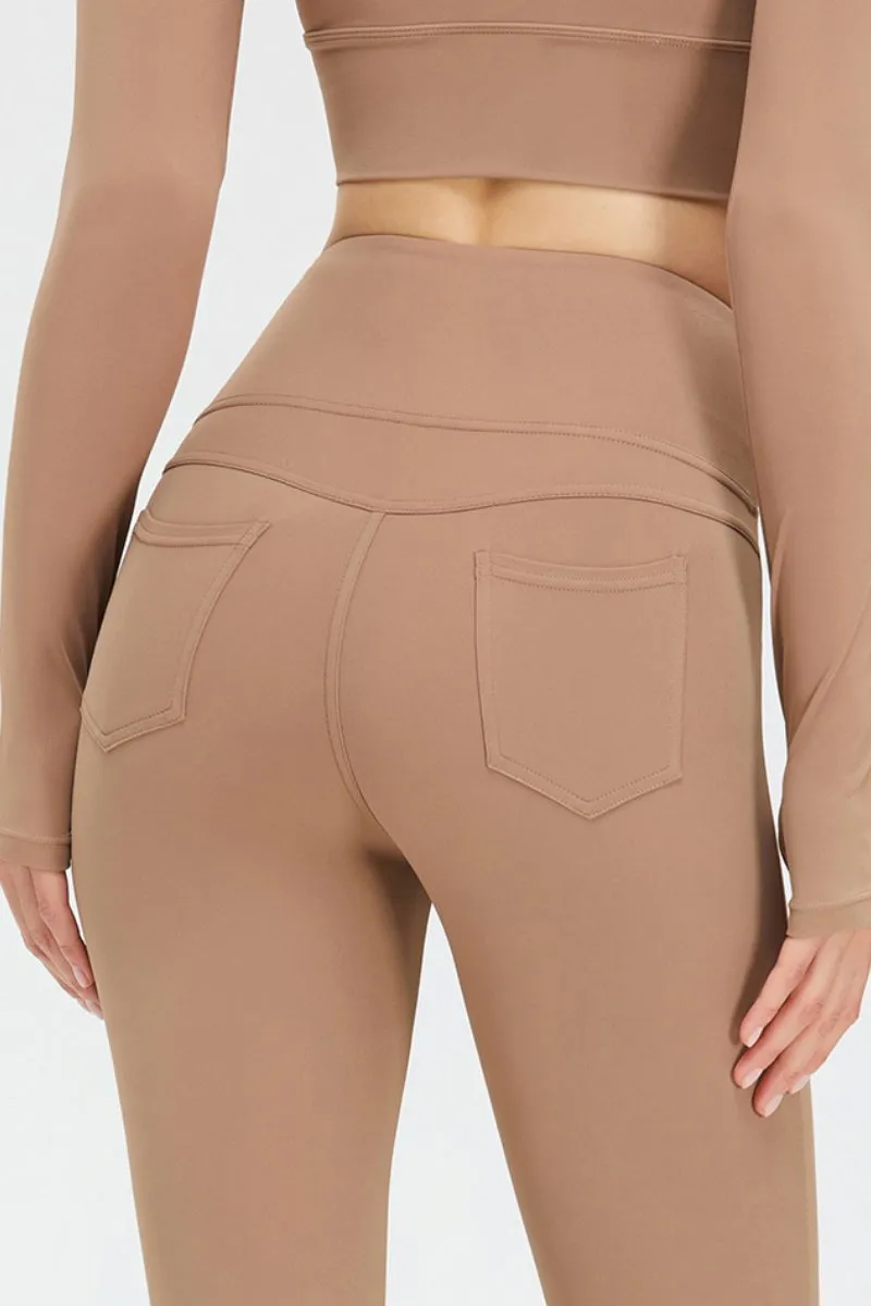 Mocha Sport High Waist Stretch Pocket Flared Shaping Yoga Pants