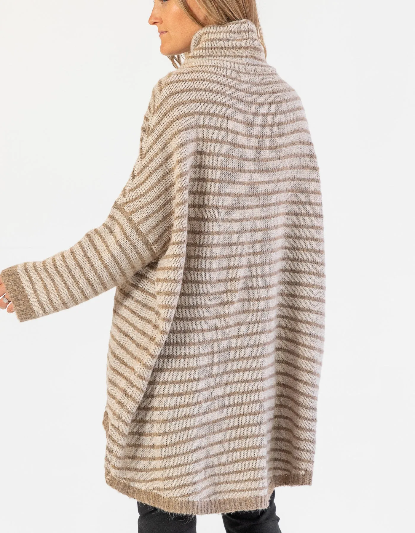 Monika Oversize Knit Jumper in Beige/Mocha Stripe