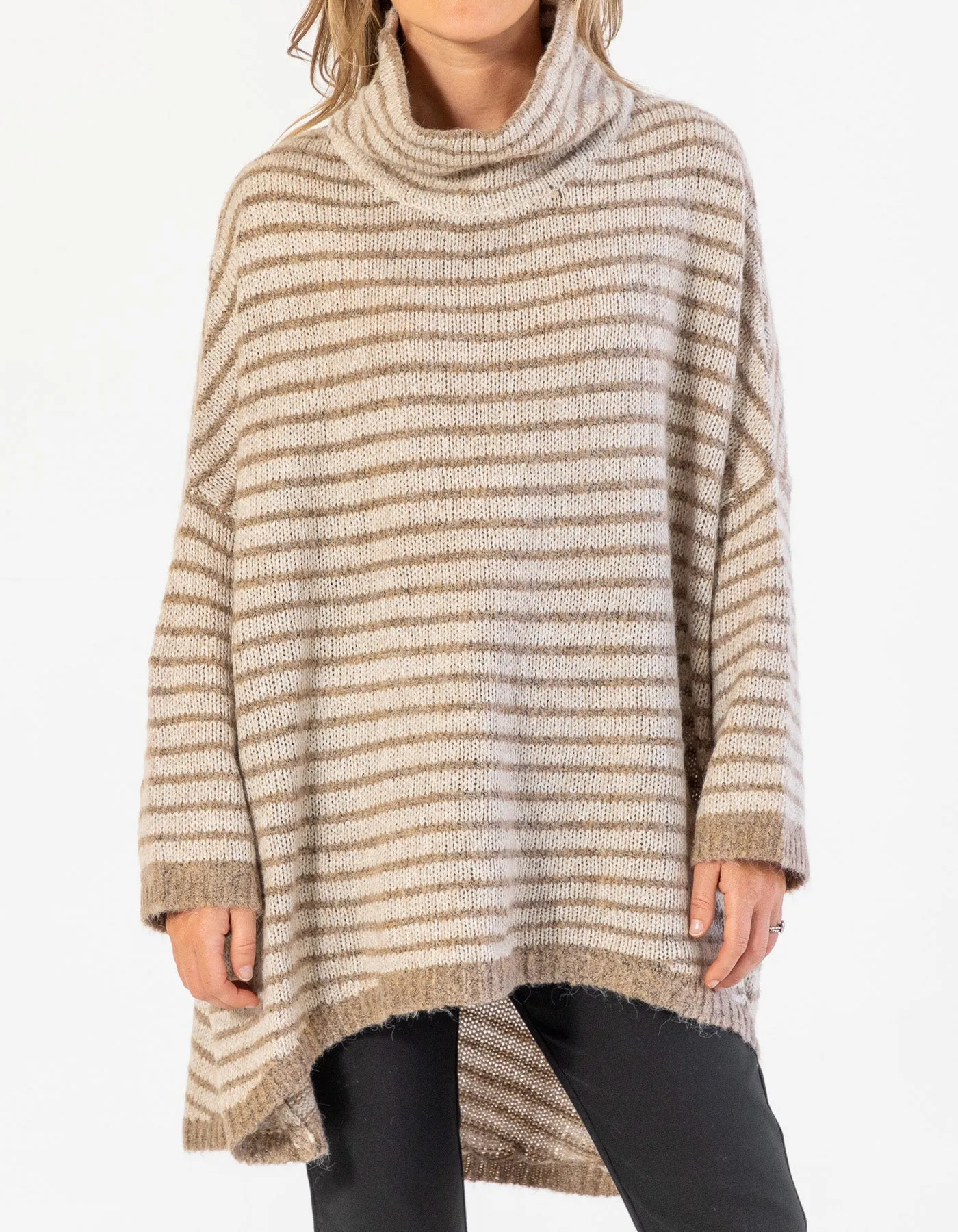 Monika Oversize Knit Jumper in Beige/Mocha Stripe