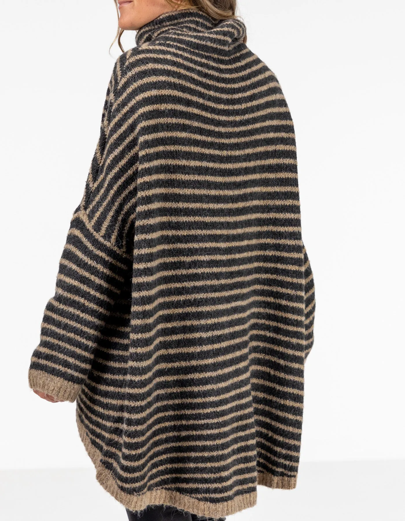 Monika Oversize Knit Jumper in Black/Mocha Stripe