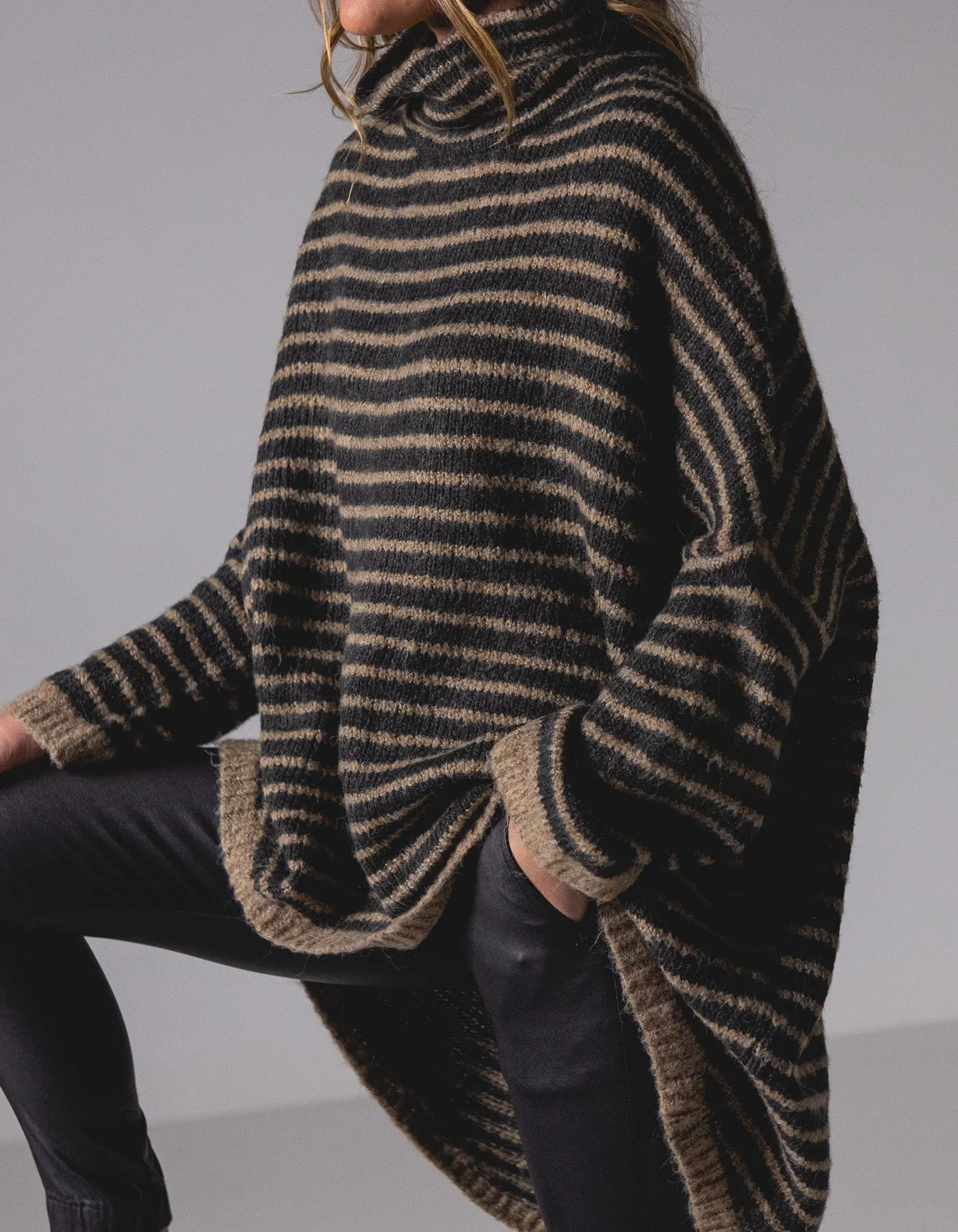 Monika Oversize Knit Jumper in Black/Mocha Stripe