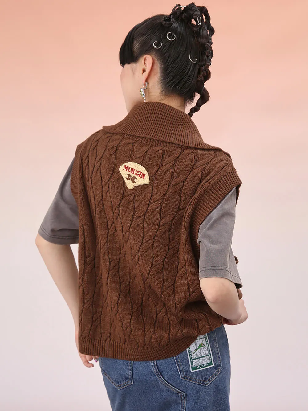 MUKZIN Brown Knitted Loose Short Vest