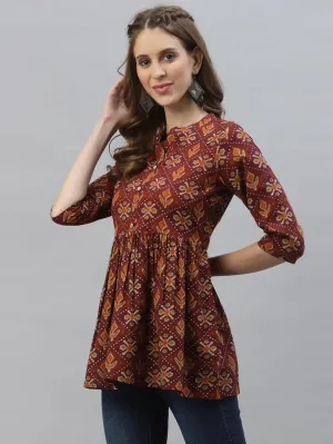 Multi Cotton Printed Short Kurti Top