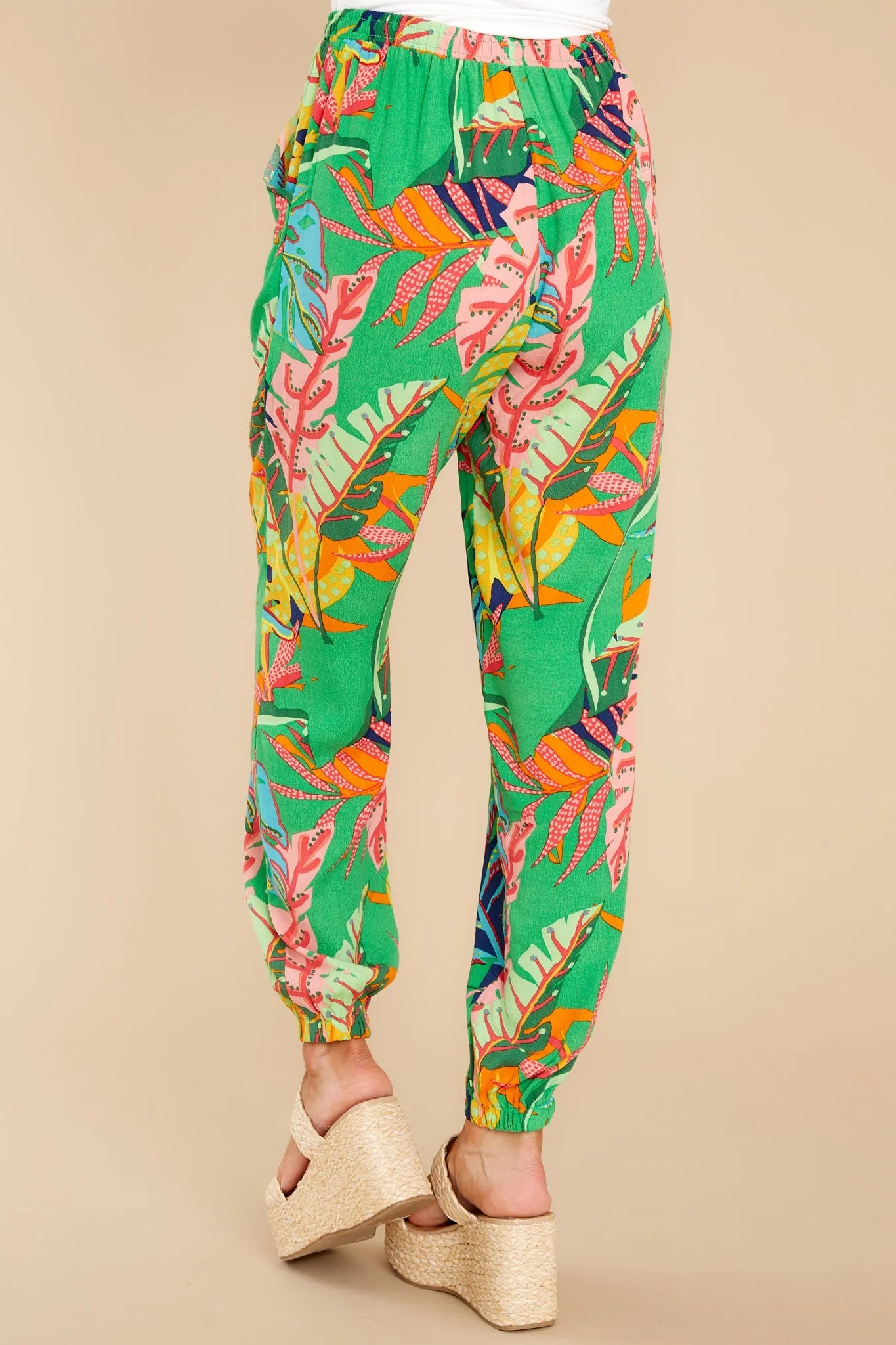 My Intuition Green Multi Tropical Print Joggers