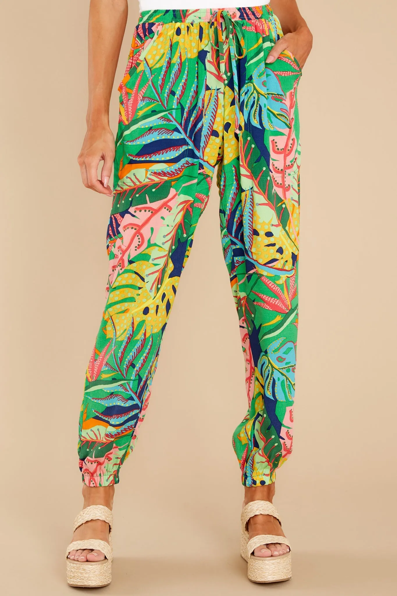 My Intuition Green Multi Tropical Print Joggers