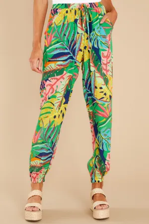 My Intuition Green Multi Tropical Print Joggers