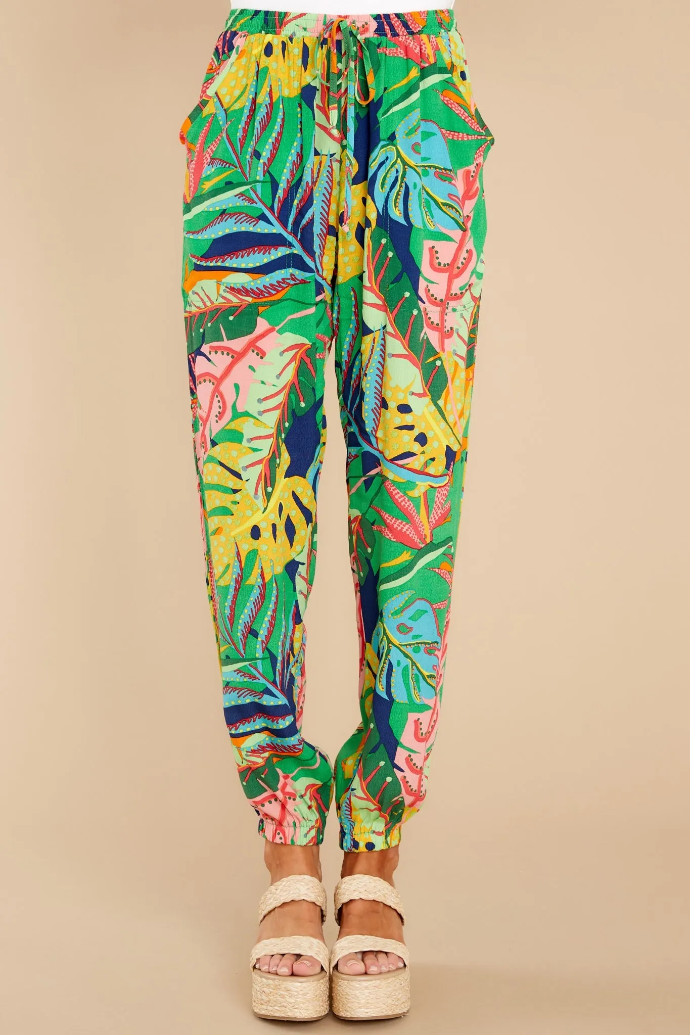 My Intuition Green Multi Tropical Print Joggers