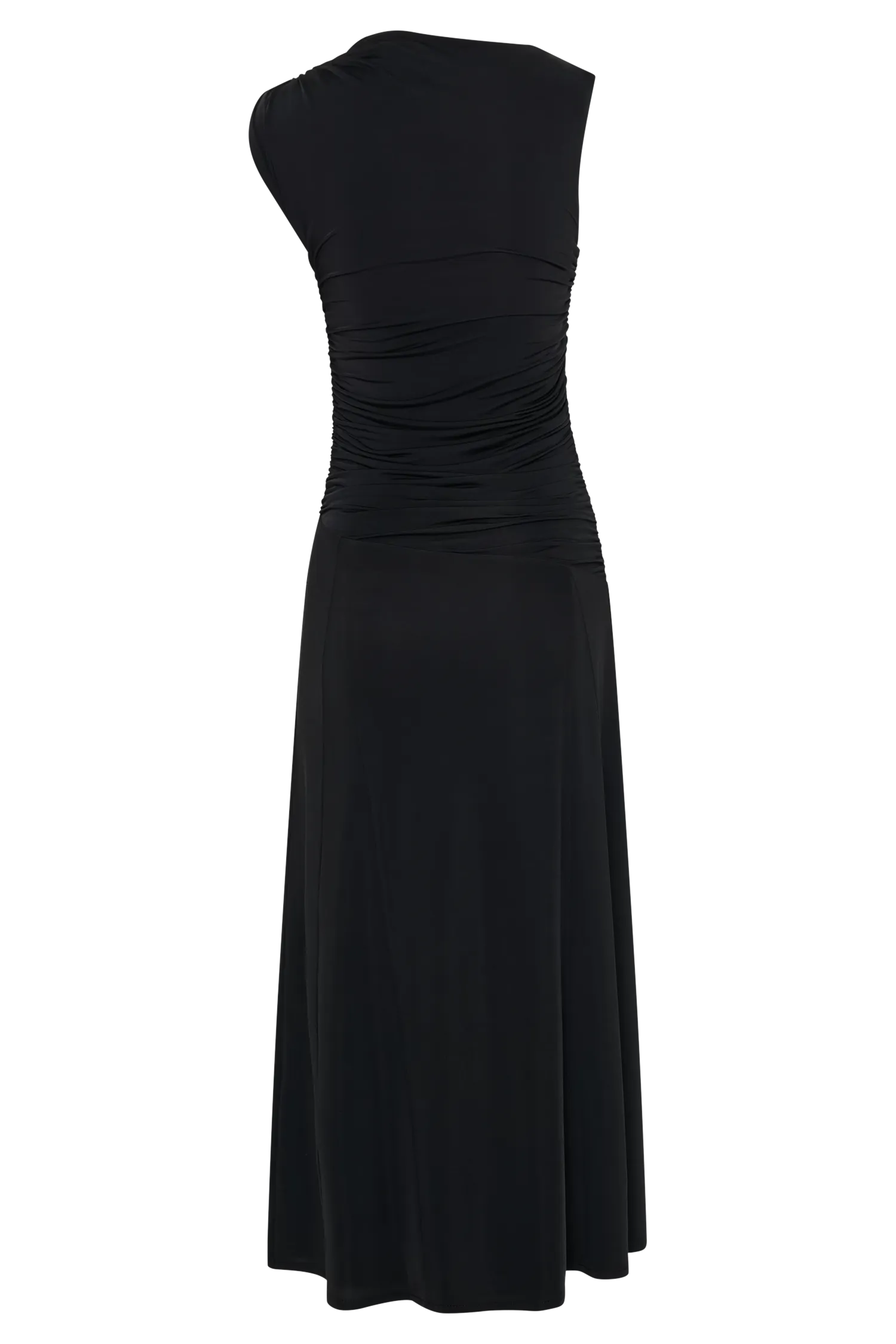 Navanna Asymmetric Slinky Midi Dress - Black