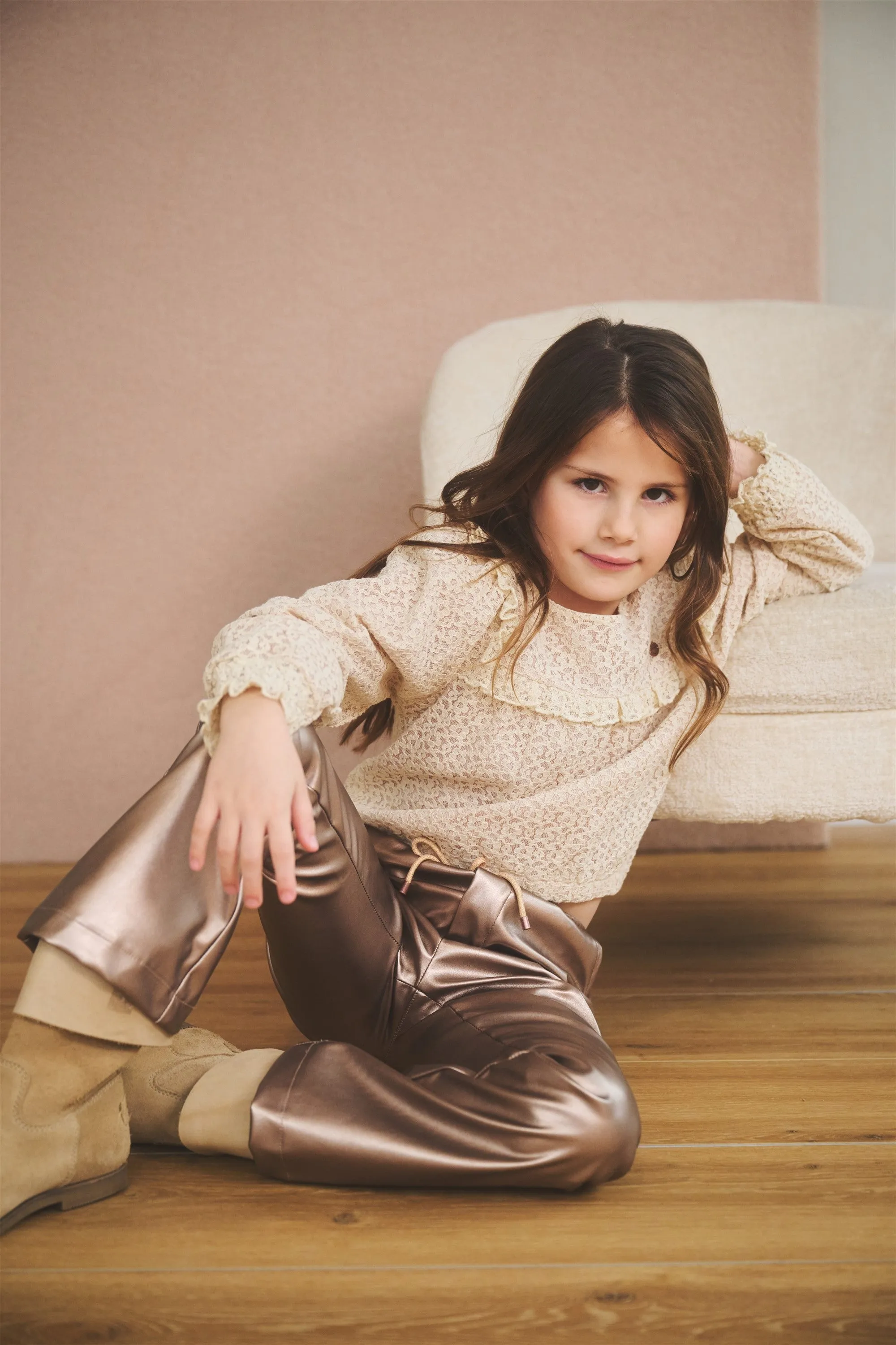 NoNo Suna coated bronze flared pants