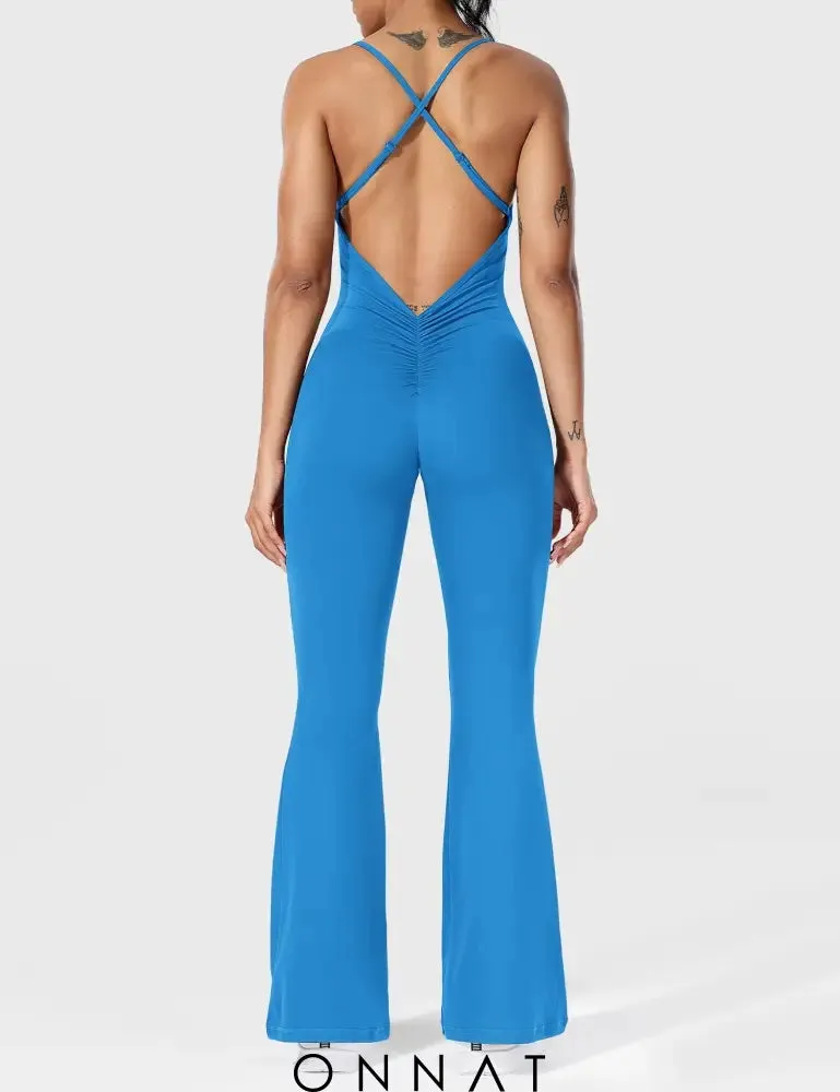 Onnat Liza V-Back Cross Flared Jumpsuit