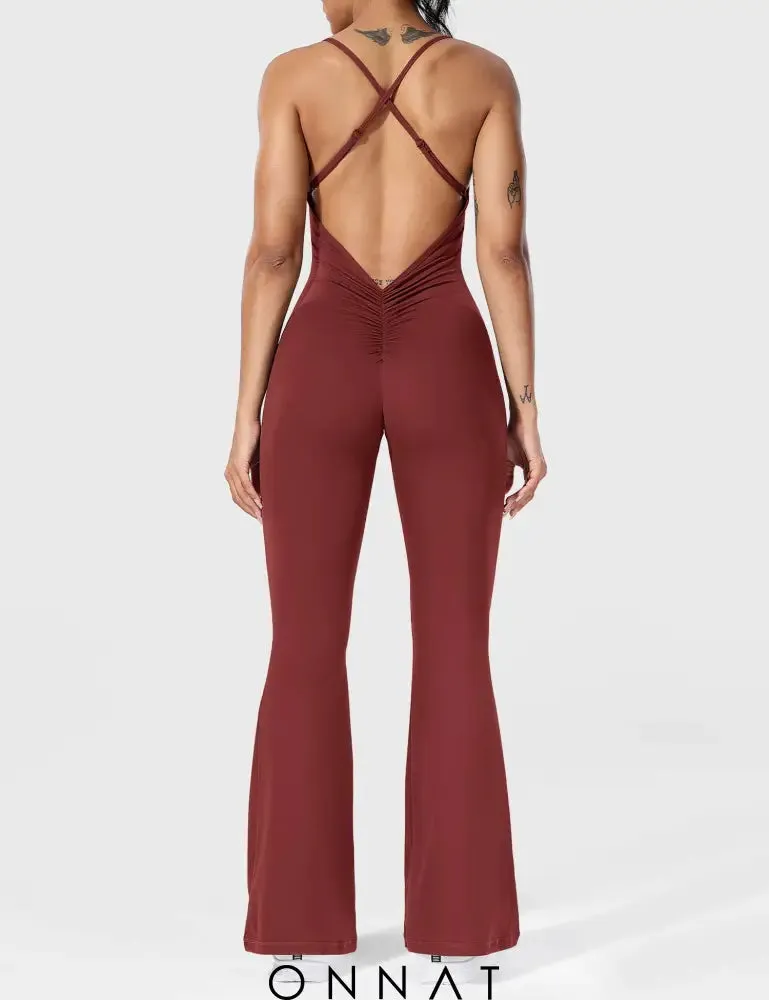 Onnat Liza V-Back Cross Flared Jumpsuit