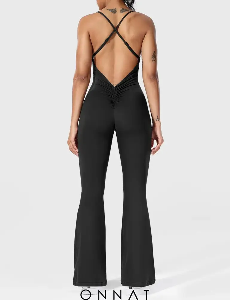 Onnat Liza V-Back Cross Flared Jumpsuit