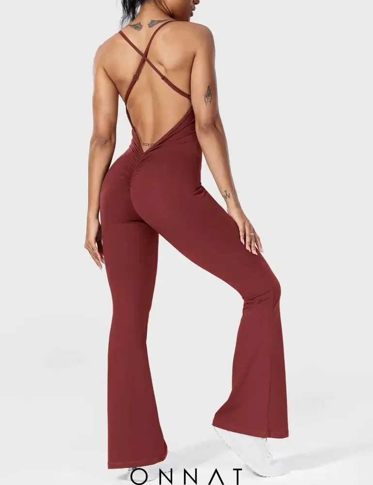 Onnat Liza V-Back Cross Flared Jumpsuit