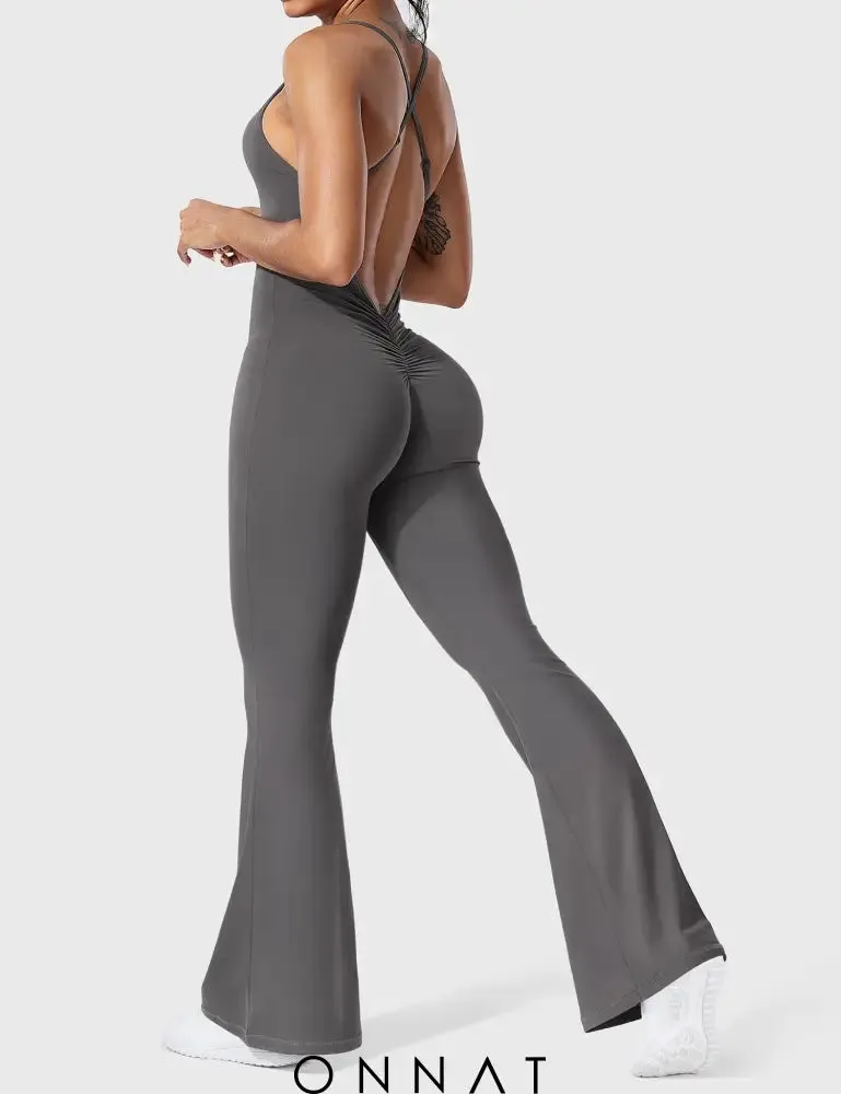 Onnat Liza V-Back Cross Flared Jumpsuit