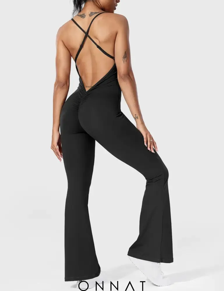 Onnat Liza V-Back Cross Flared Jumpsuit