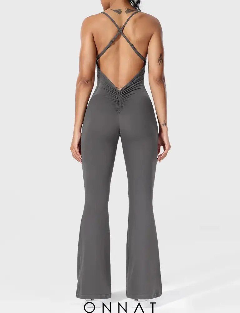 Onnat Liza V-Back Cross Flared Jumpsuit