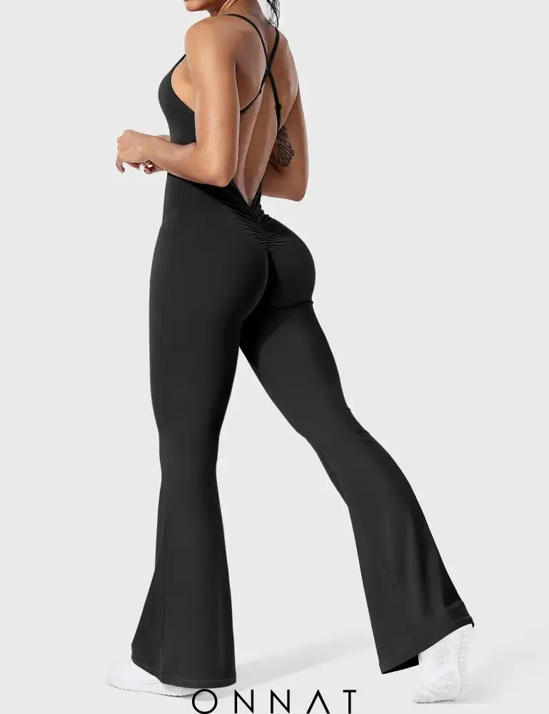 Onnat Liza V-Back Cross Flared Jumpsuit