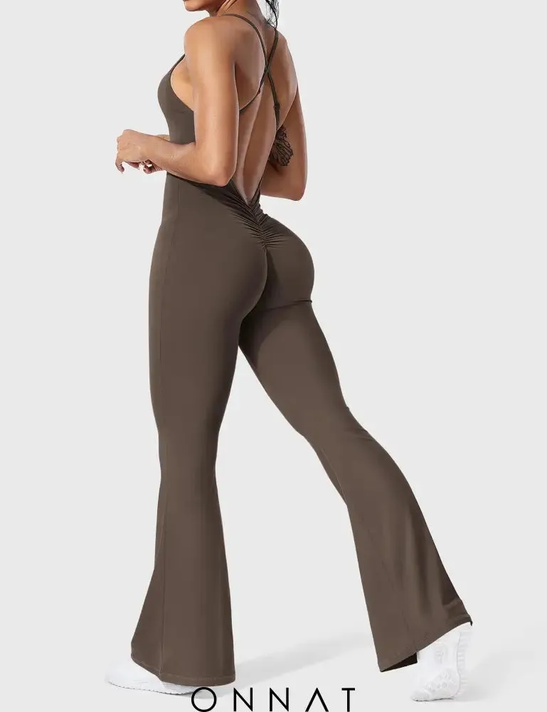 Onnat Liza V-Back Cross Flared Jumpsuit