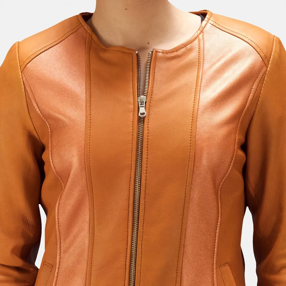 Orange Brown Women's Biker Leather Jacket