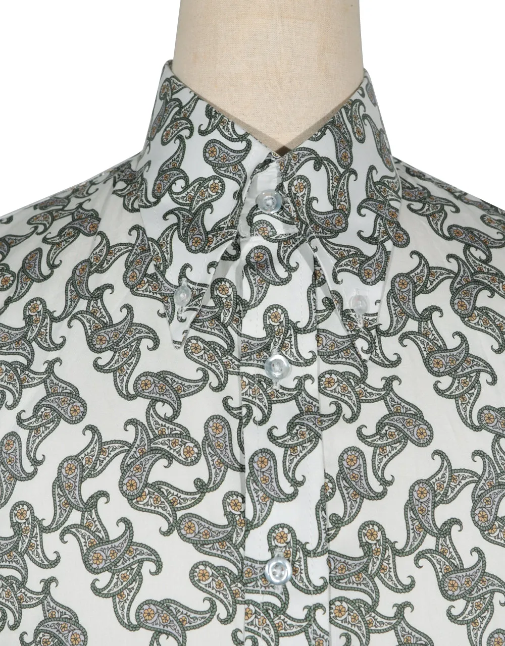 Paisley Shirt - White and Olive Green Paisley Shirt