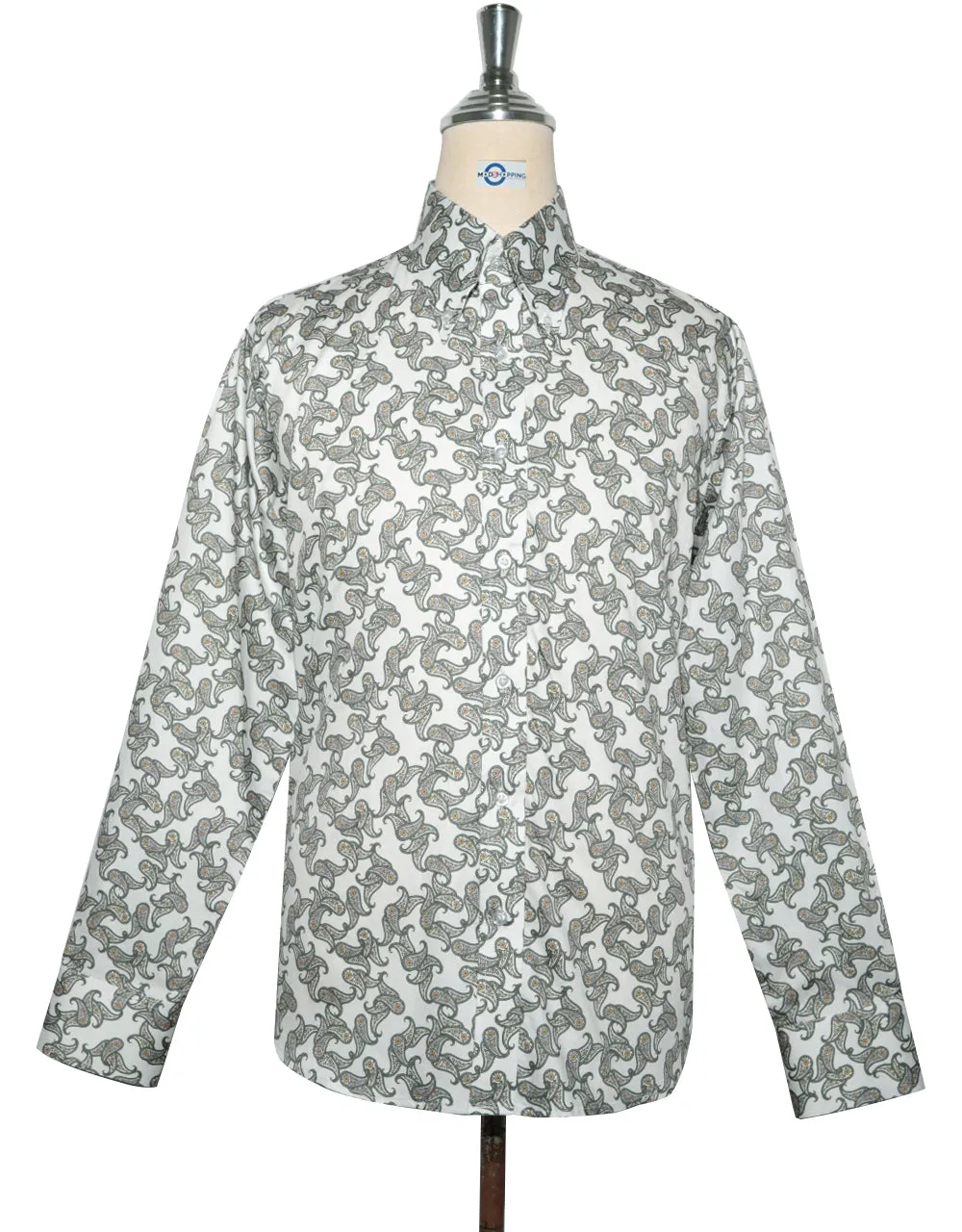 Paisley Shirt - White and Olive Green Paisley Shirt