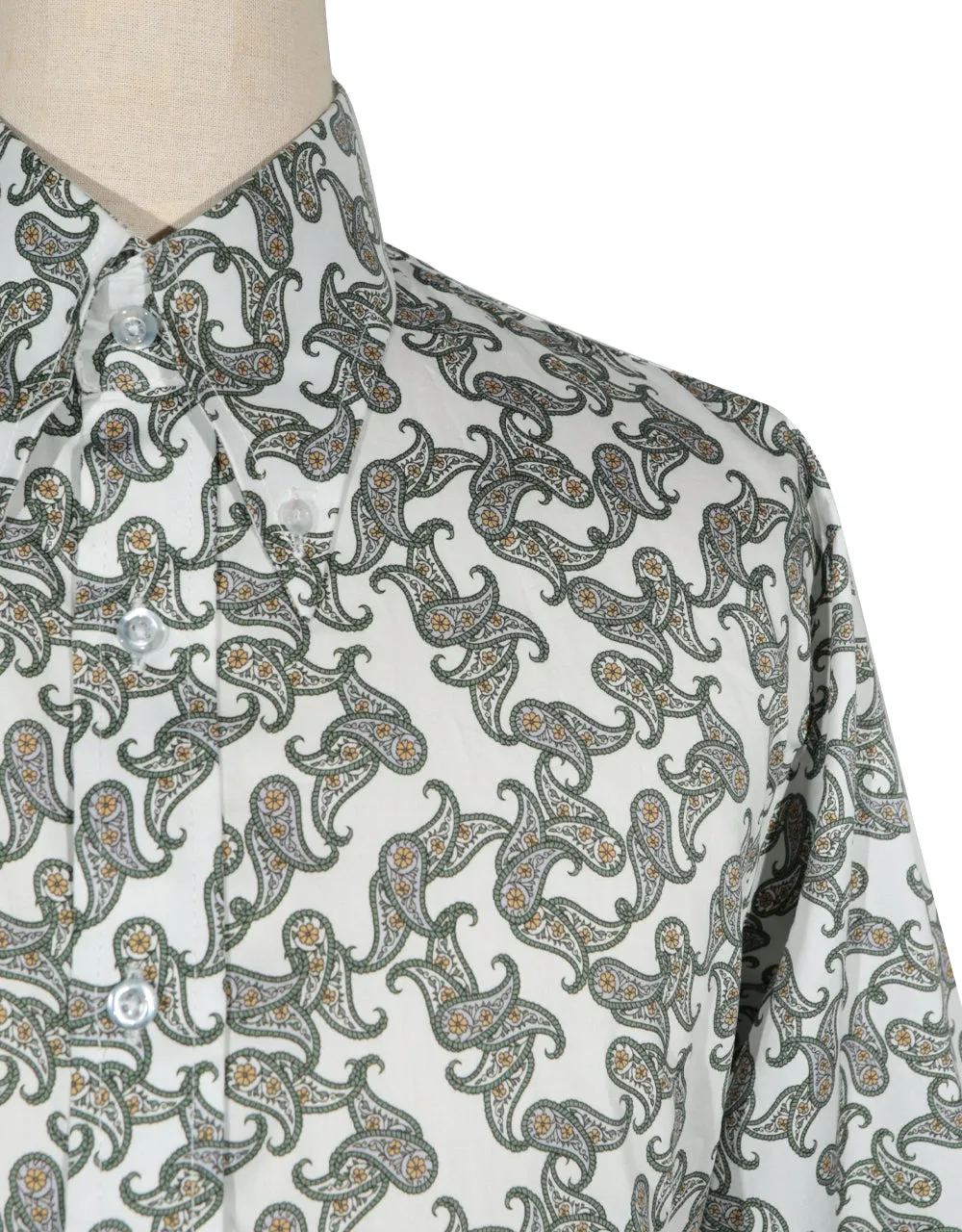 Paisley Shirt - White and Olive Green Paisley Shirt