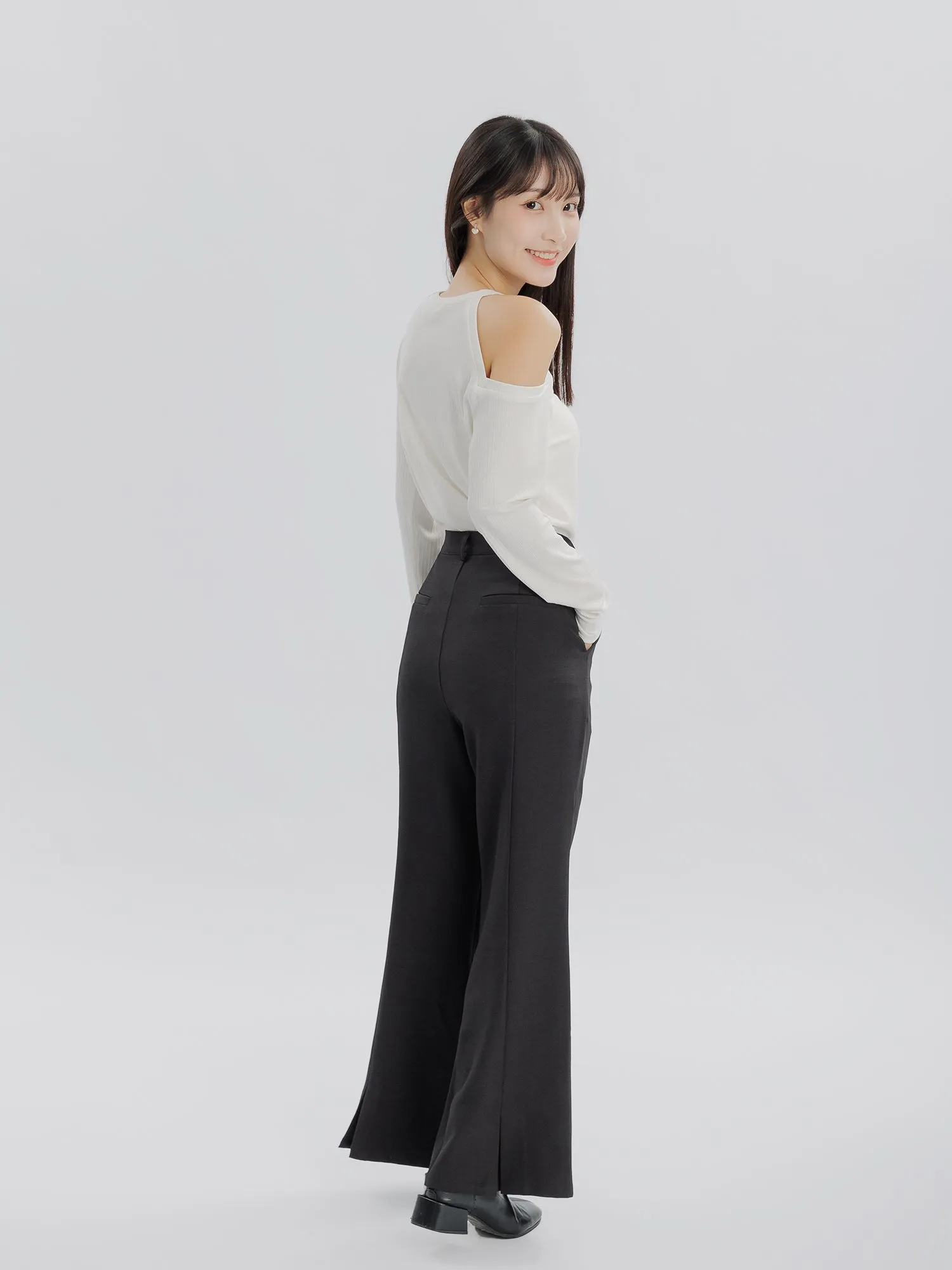 Petal Back Slit Bootcut Pants