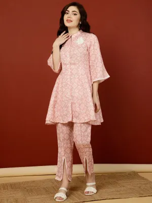 Pink Geometric Printed Short Kurta And Pants Co-ord Sets