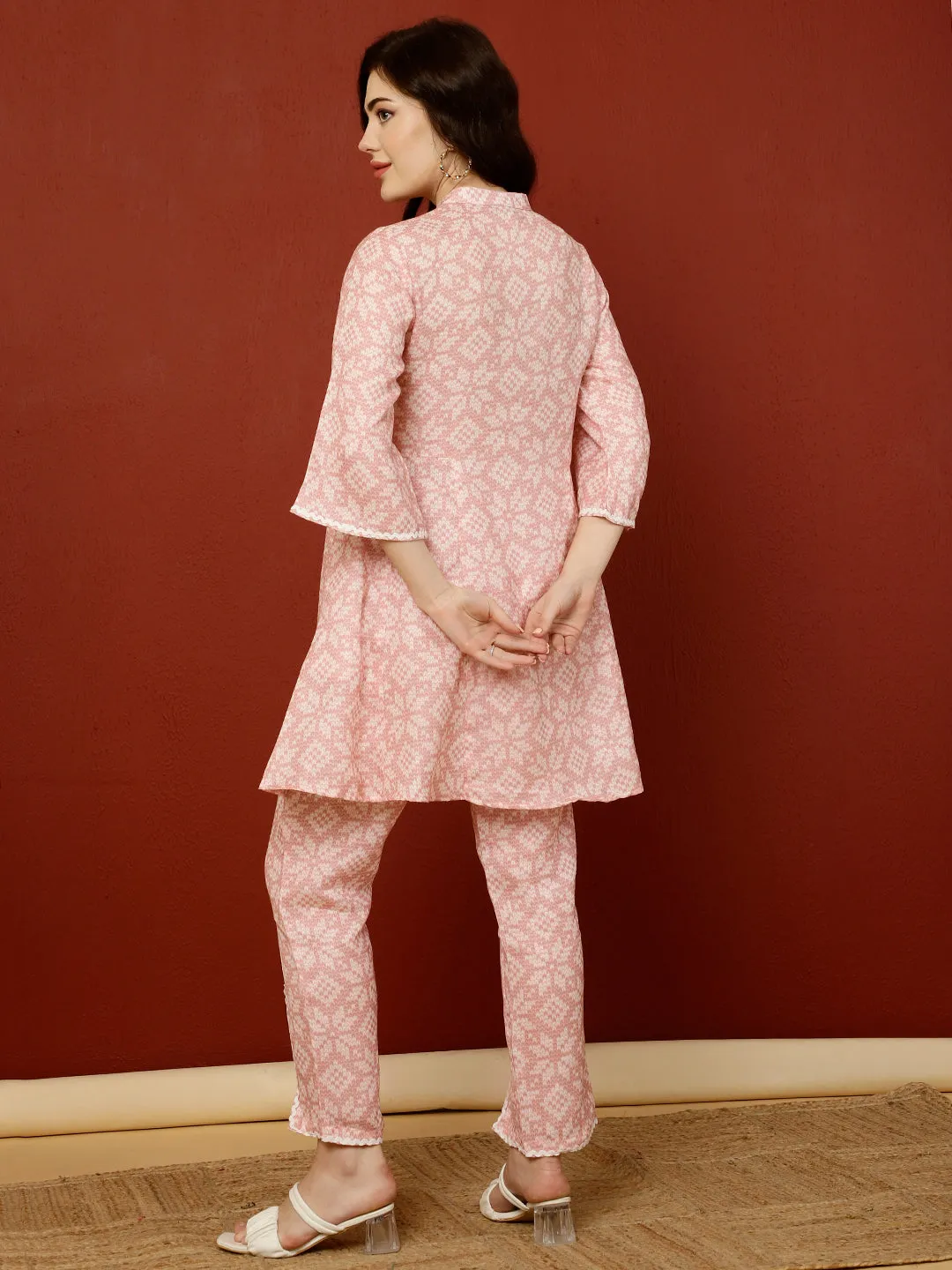 Pink Geometric Printed Short Kurta And Pants Co-ord Sets