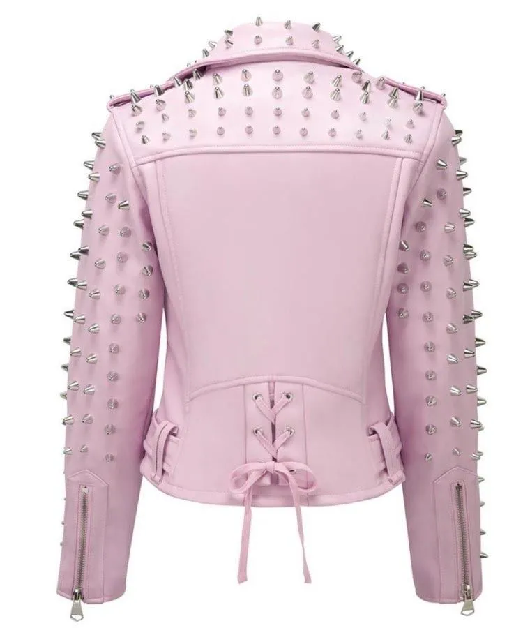 Pink Studs Leather Jacket