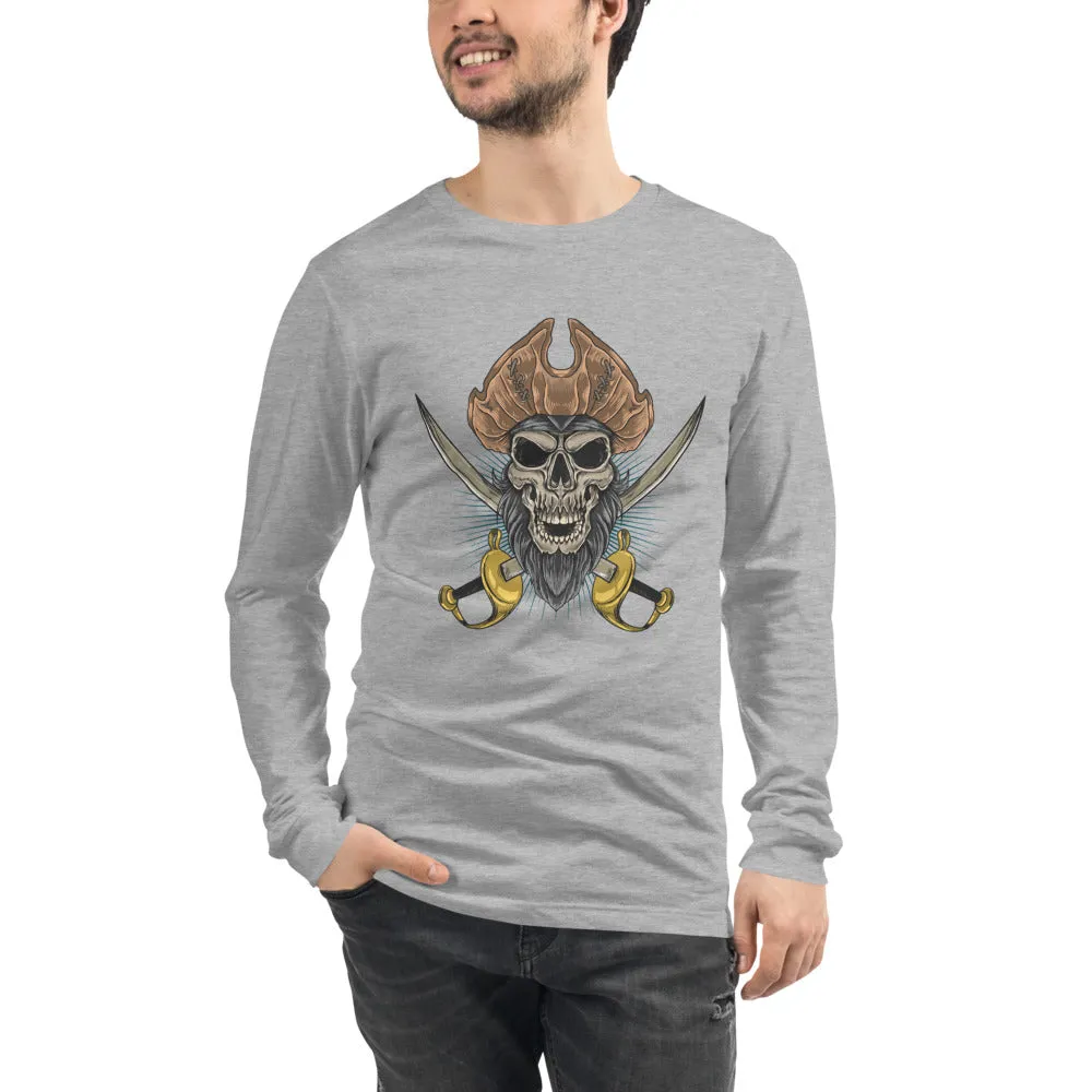 Pirate skull in front of crossed sabers Men's Long Sleeve Tee