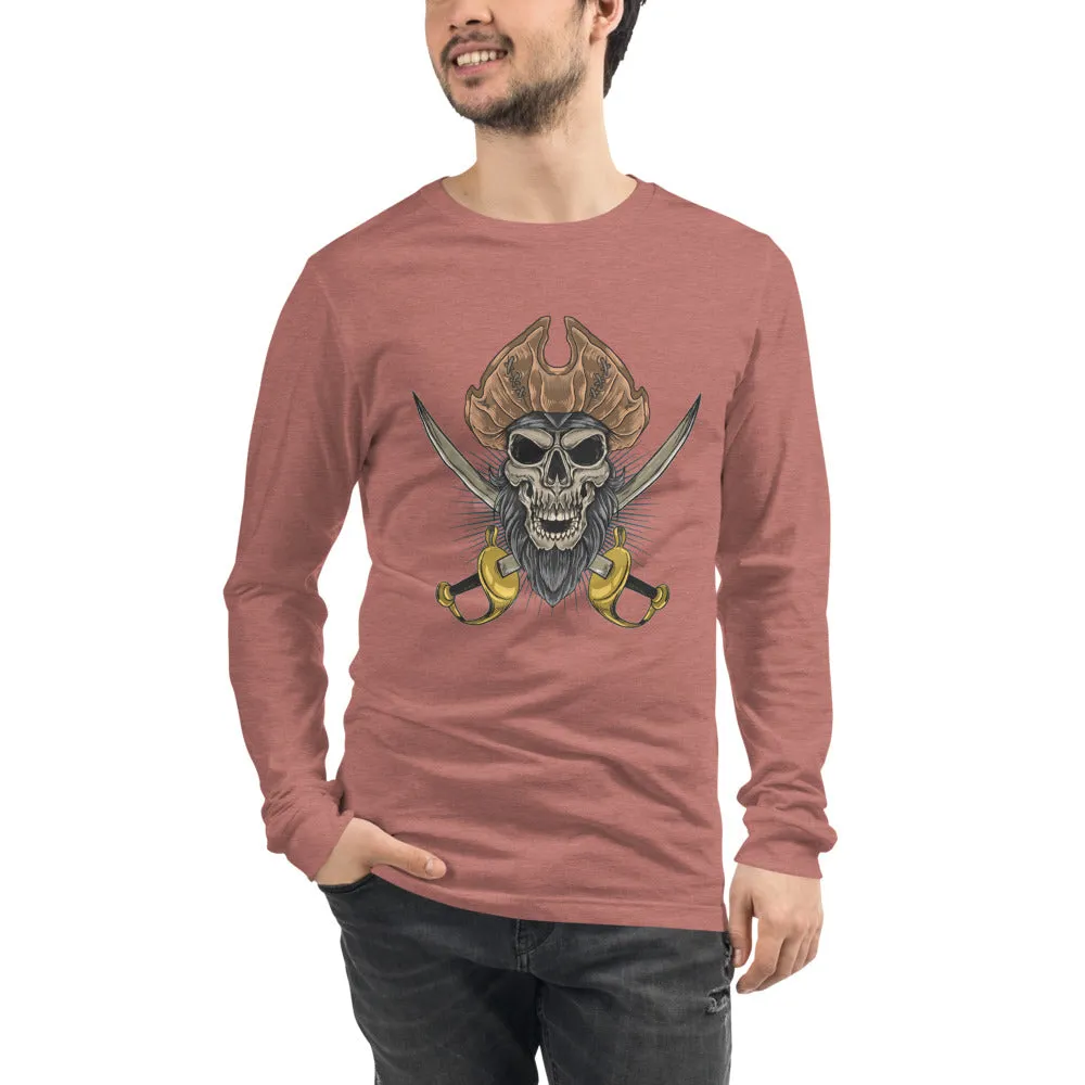 Pirate skull in front of crossed sabers Men's Long Sleeve Tee