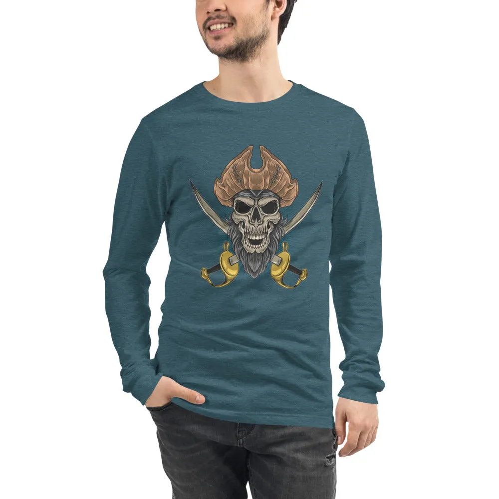 Pirate skull in front of crossed sabers Men's Long Sleeve Tee