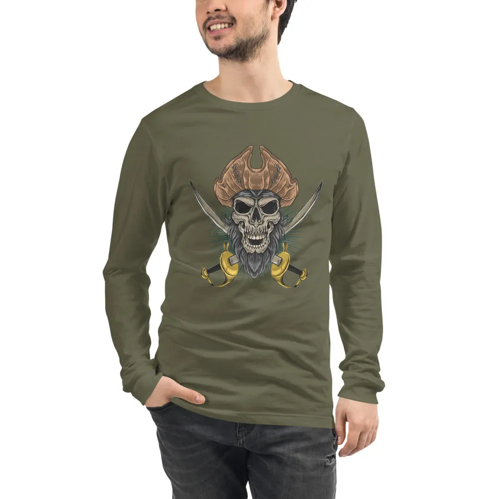 Pirate skull in front of crossed sabers Men's Long Sleeve Tee