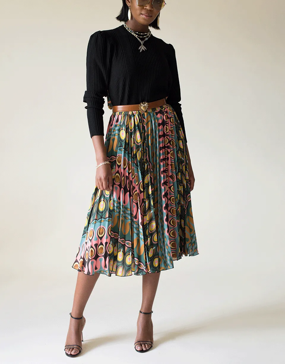 Pleated Georgette Soleil Midi Skirt