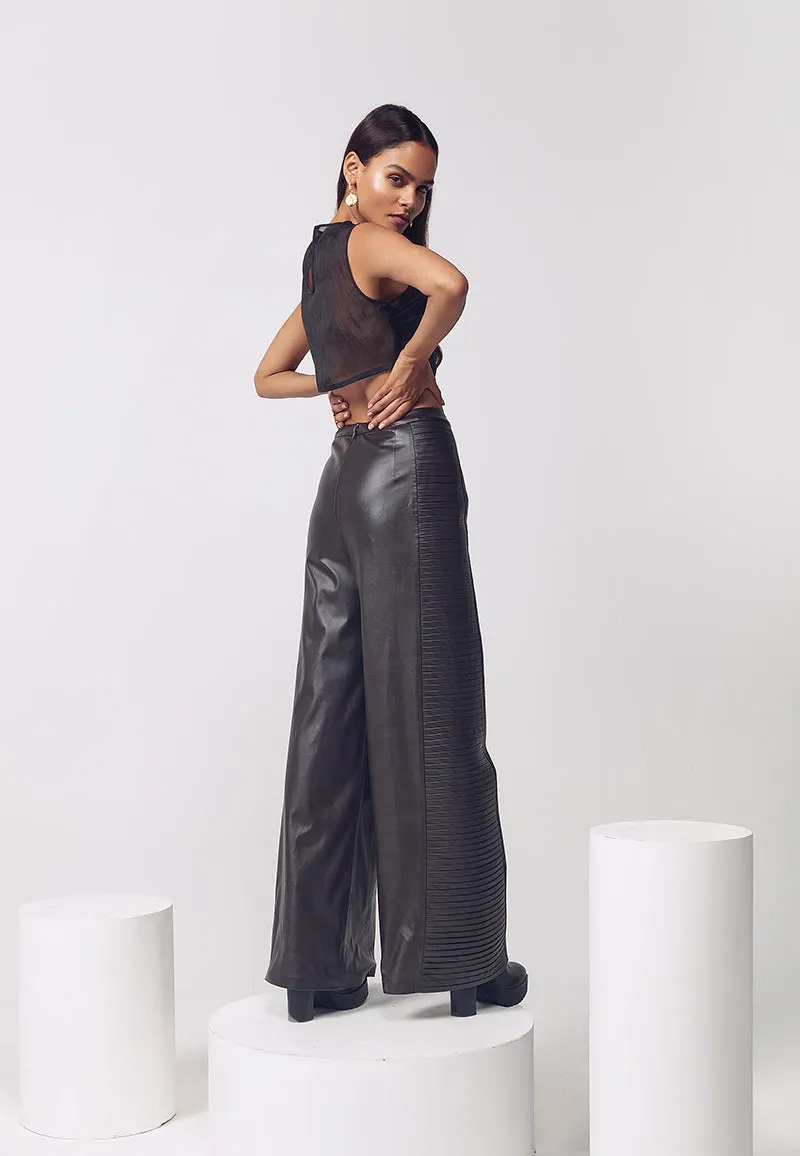 Pleated Leather Pants in Brown