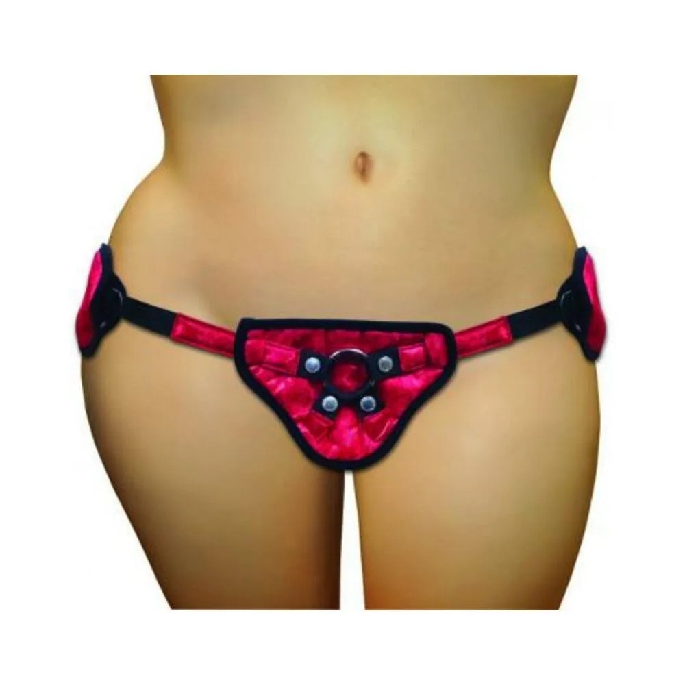 Plus Size Lace Satin Strap On Harness Red