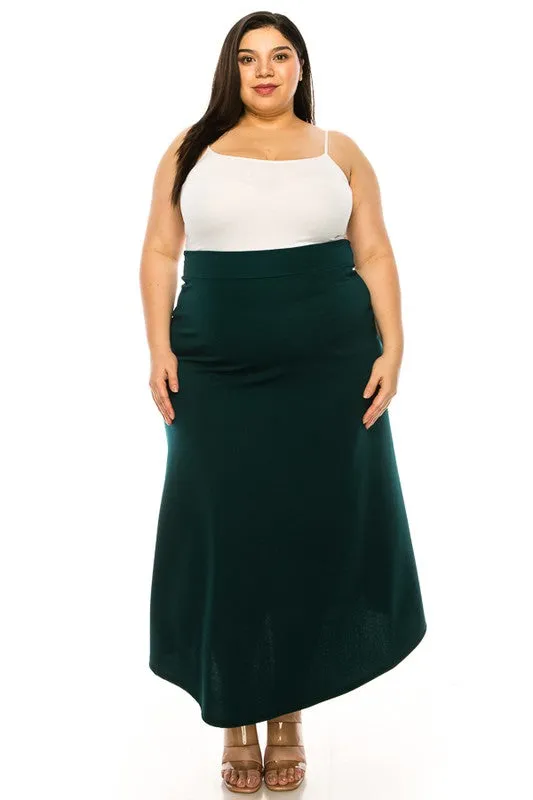 Plus size, solid, high waisted, A-line, midi skirt