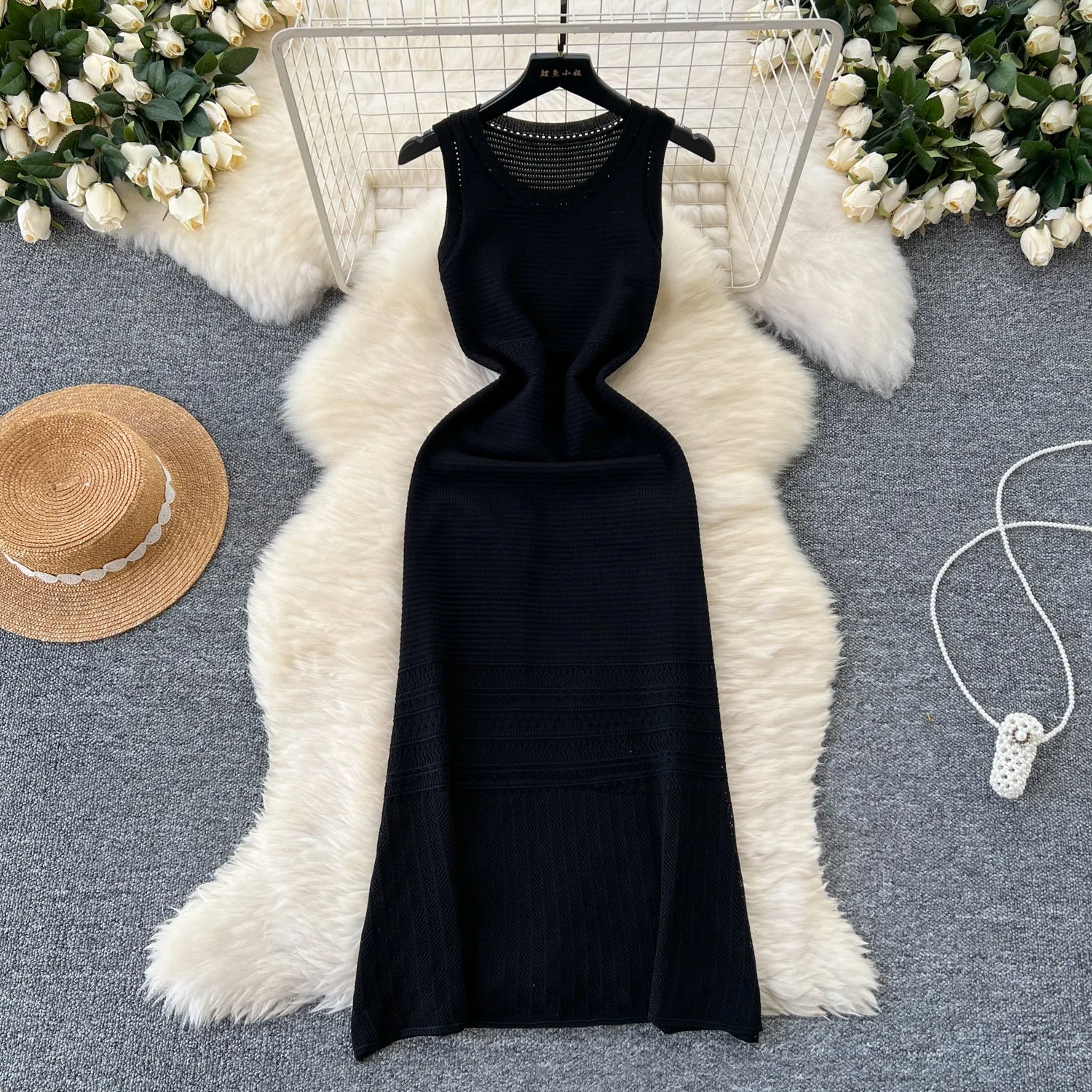 Premium Round Collar Knitted Vest Dress