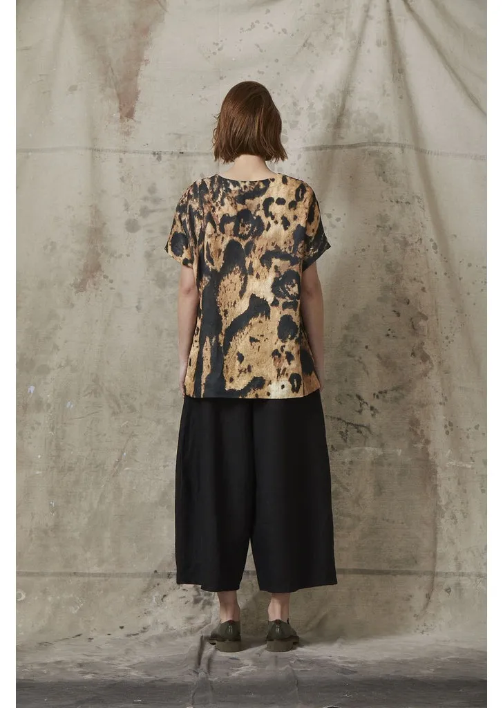 Print Linen Top in Leopard