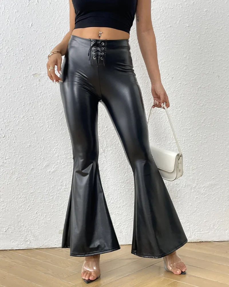 PU Slim Flared Trousers