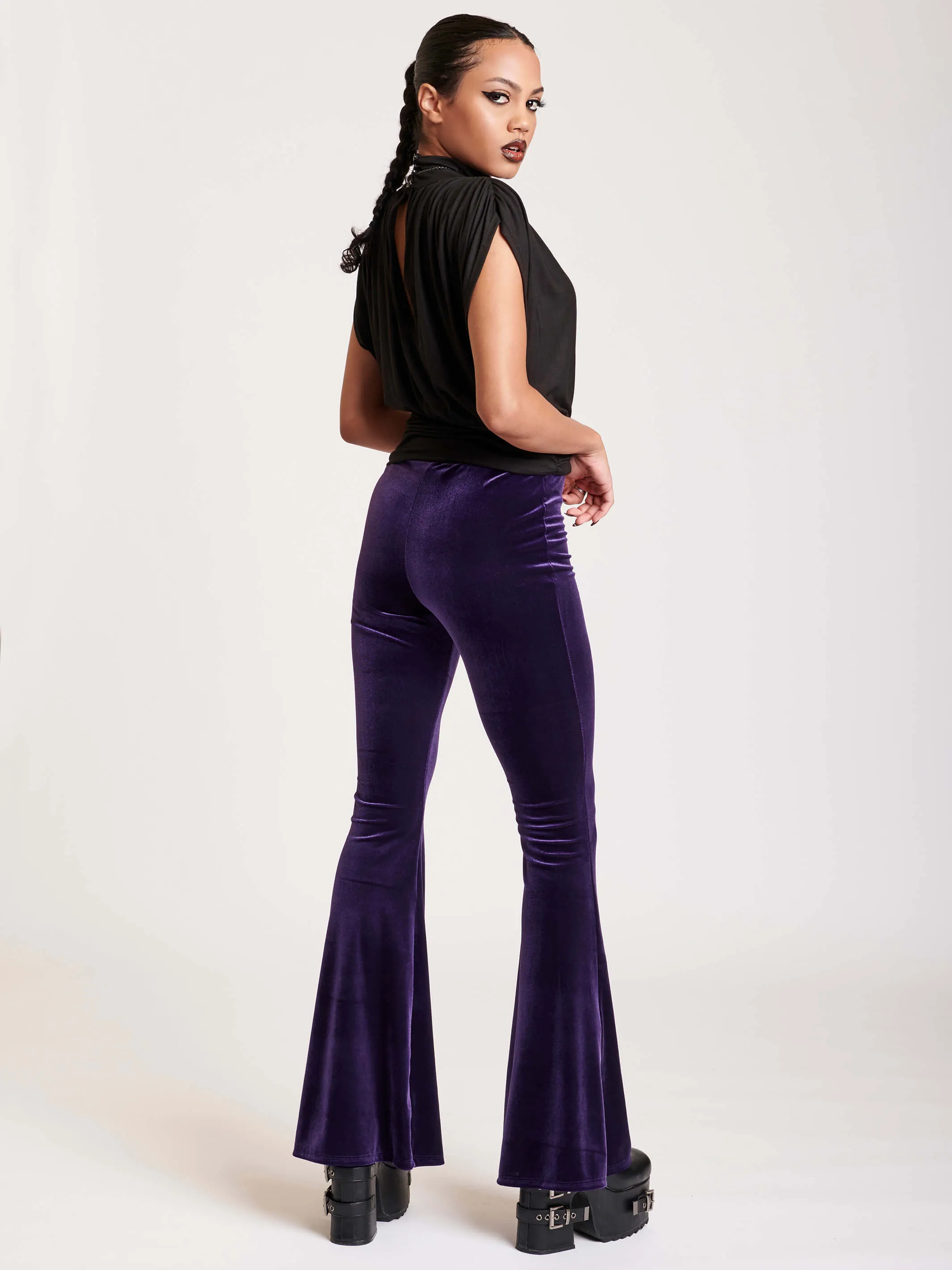 Purple Velvet Flared Leggings