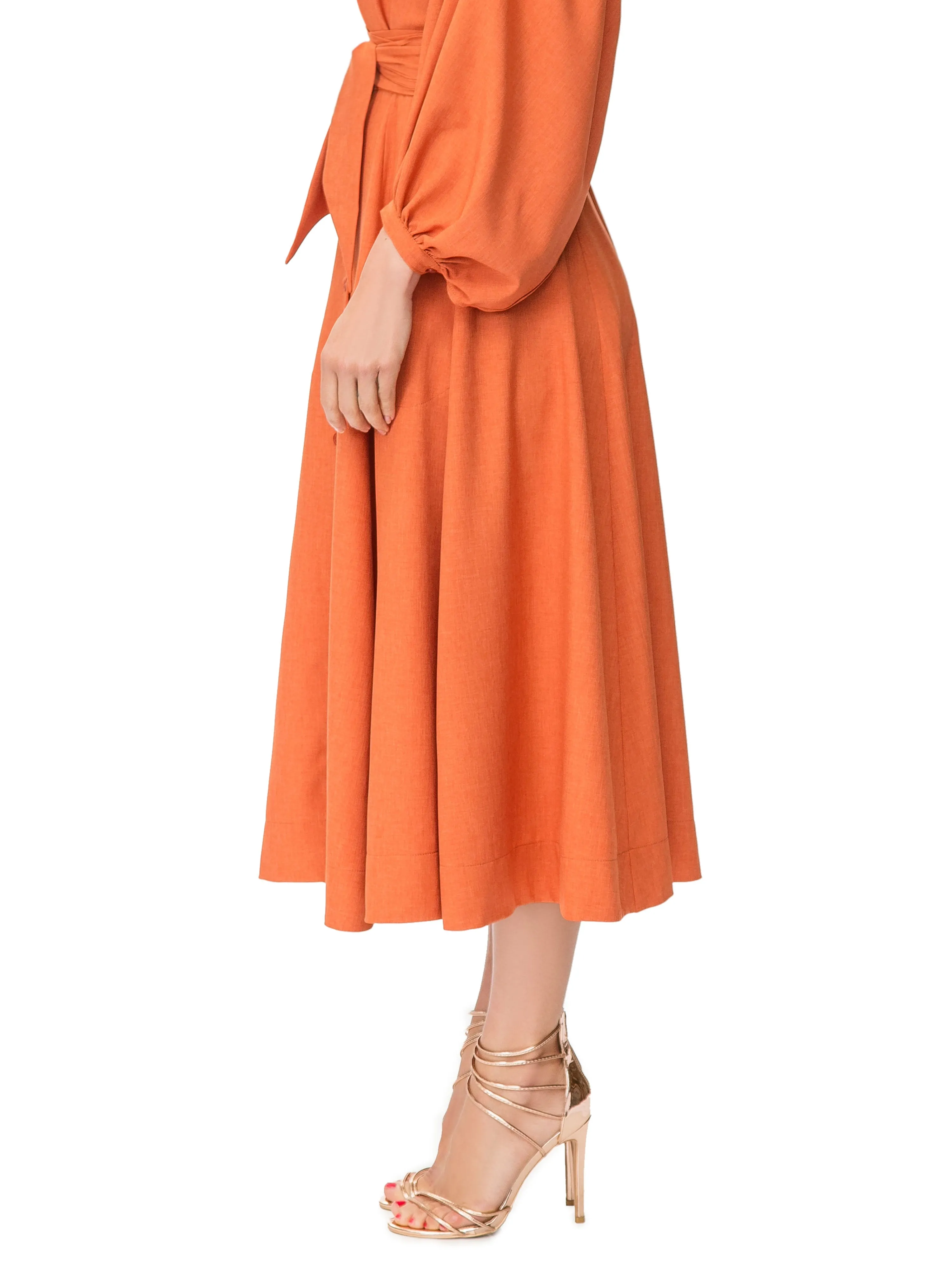 "Nina" Rust Belted Button-Down Skirt